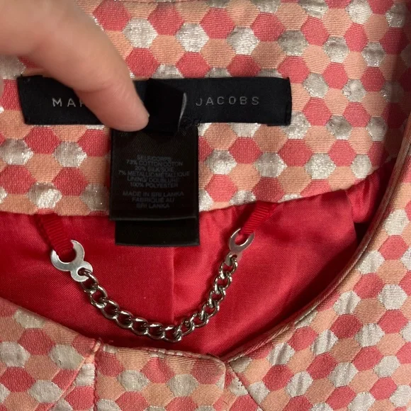 Marc by Marc Jacobs Womens Coral Hexagon Cotton Silk Pink/ Peach Blazer Sz 6 - Picture 7 of 11